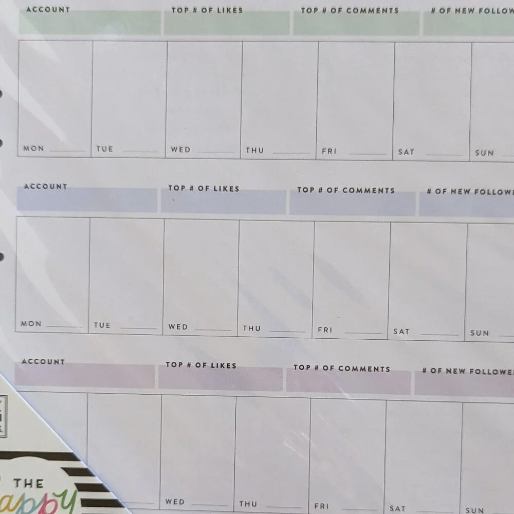 NWT Happy Planner Get Social 40 pgs Classic Social Media Tasks Sheet Paper NEW